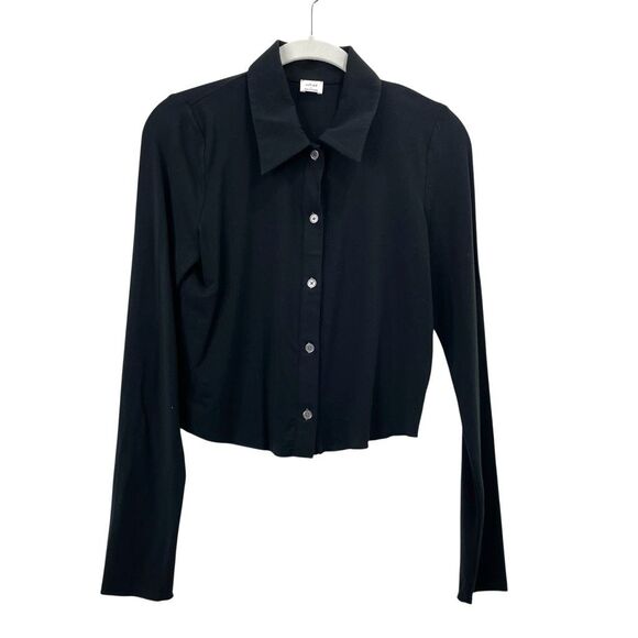 Aritzia Wilfred button up cropped shirt top Size S black - Picture 1 of 6